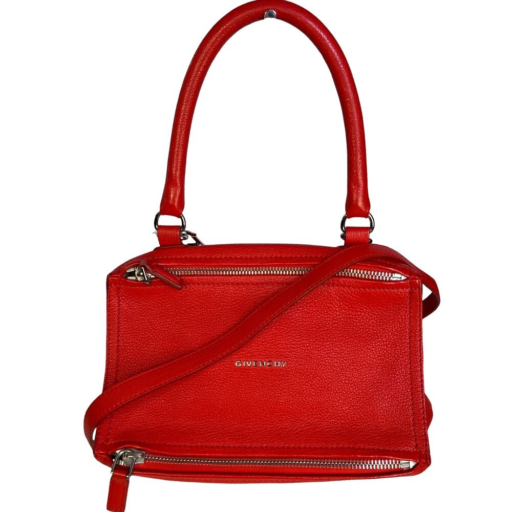 Givenchy Pandora Mini Red Leather Crossbody Two-way Handbag Silver Hardware